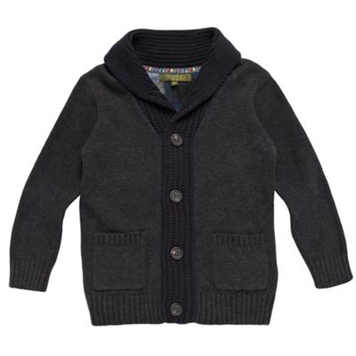 Boys Grey Ribbed Shawl Collar Cardigan