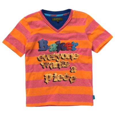 Baker by Ted Baker Boys orange striped logo t-shirt