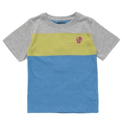 Boys grey, lime and blue block striped t-shirt