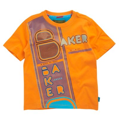 Boys orange textured logo printed t-shirt