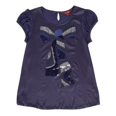 Navy sequinned girls t-shirt