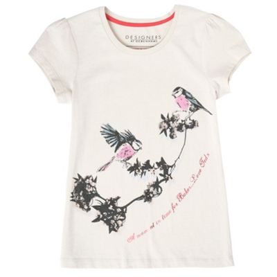 Cream bird print girls charity t-shirt