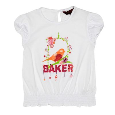Baker by Ted Baker Girls white bird cage short sleeve t-shirt