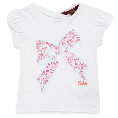 Girls white floral print bow t-shirt