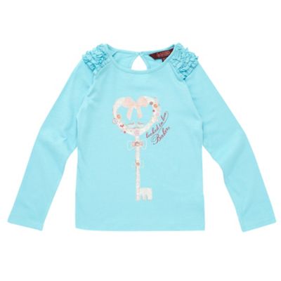 Girls light turquoise key print top