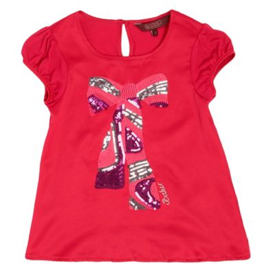 Girls dark pink bow t-shirt