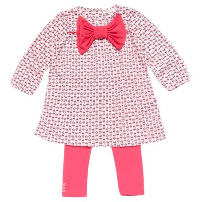 Babys pink tile patterned jersey dress and leggings set