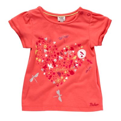 Babys peach dragonfly and bird print t-shirt