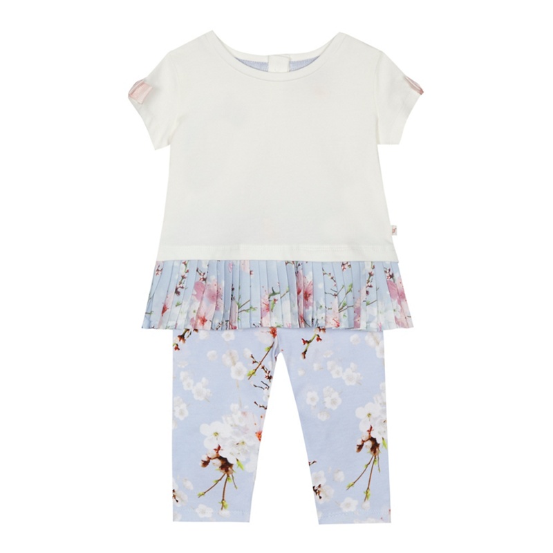 Baker by Ted Baker - Baby Girls' White And Blue Pleated Hem Top And Floral Print Leggings Set Review