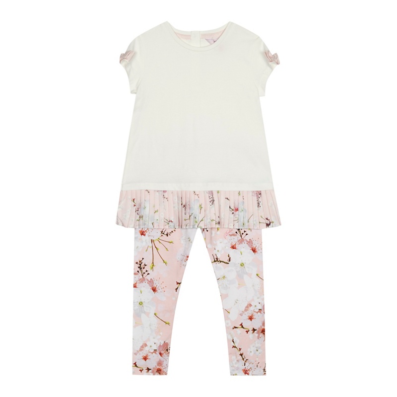 Baker by Ted Baker - Girls' White And Pink Pleated Hem Top And Floral Print Leggings Set Review