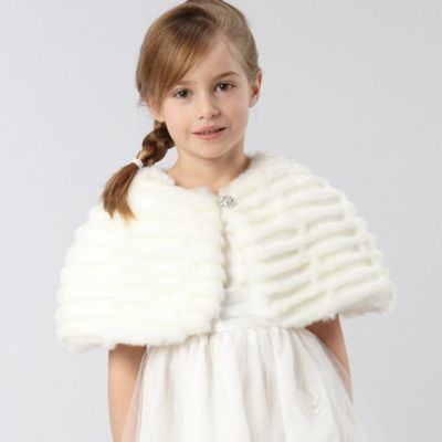 Girls ivory textured faux fur shrug