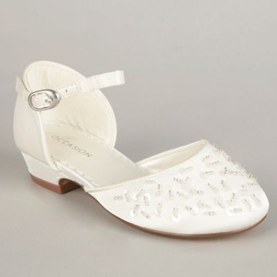Ivory sequinned girl's mini heel shoes