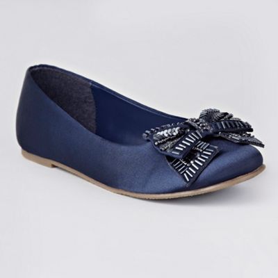 Girl's navy beaded bow pumps                                                                                                    