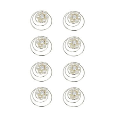 Pack of eight girl's cream floral pearl hair spirals                                                                            