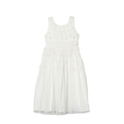 Designer girl's ivory floral applique dress                                                                                     