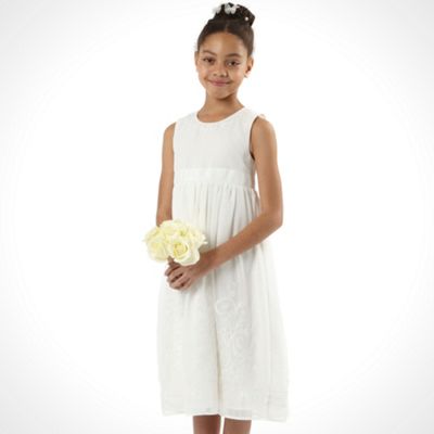 Designer girl's ivory embellished hem dress                                                                                     