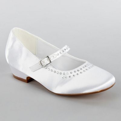 Girls' white diamante toed party shoes                                                                                          