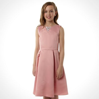 Designer girl's pink diamante neck dress                                                                                        