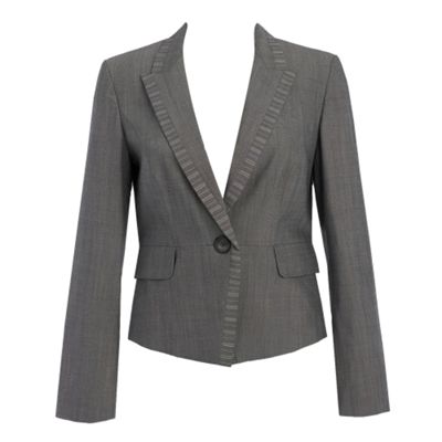 Petite Grey Jacket With Pinstripe Trimmed Lapel