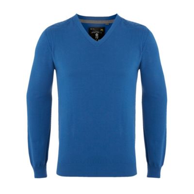 Bright blue knitted v-neck jumper