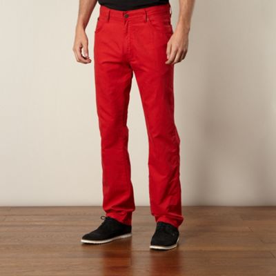 Red woven straight leg trousers                                                                                                 
