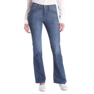 Blue high waist bootcut clear jeans