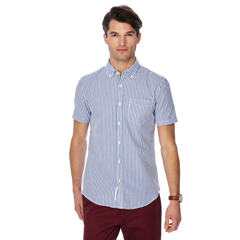 Racing Green - Big And Tall Blue Striped Button Down Collar Short Sleeve Tailored Fit Shirt Review