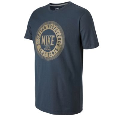 Blue uni badge print t-shirt