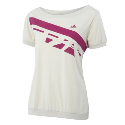 Adidas Cream slash neck graphic t-shirt