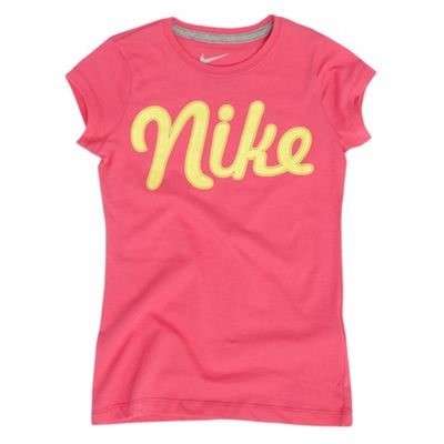 Bright pink faux applique t-shirt