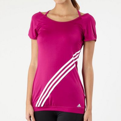 adidas Dark pink white stripe sports t-shirt