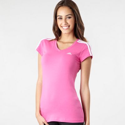adidas Pink Essential 3 stripe t-shirt