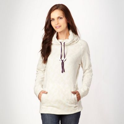 Cream spotted leaf shawl neck sweat top                                                                                         