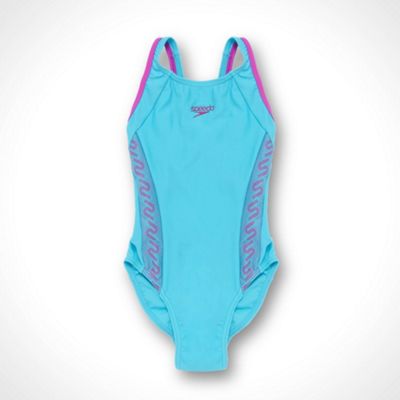 Girl's light blue contrasting trimmed swimsuit                                                                                  