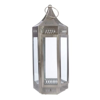 Silver brushed metal lantern