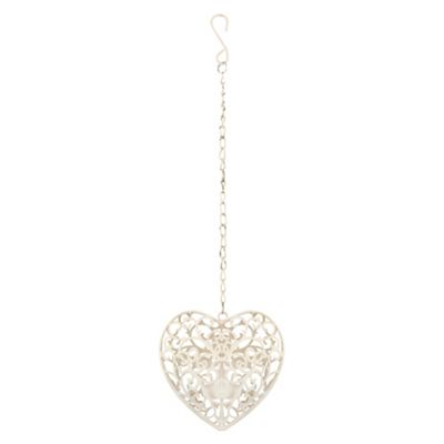 Cream wire heart hanging tea light holder