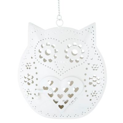 Cream hanging owl tea light holder