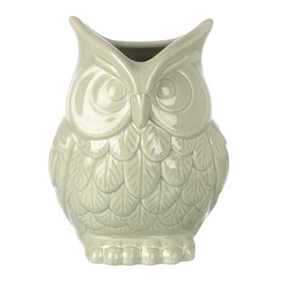 Grey ceramic owl vase