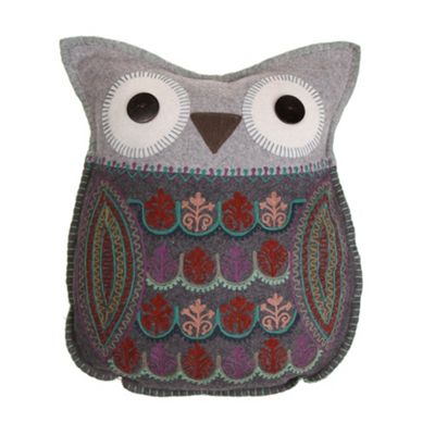 Grey felt owl cushion