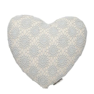 Blue crocheted heart cushion                                                                                                    
