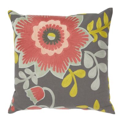 Dark grey floral applique cushion                                                                                               