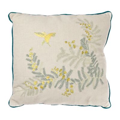 Green fern embroidered cushion                                                                                                  