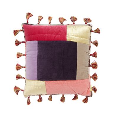Designer grey velvet patchwork cushion                                                                                          