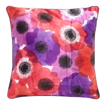 Purple poppy print cushion