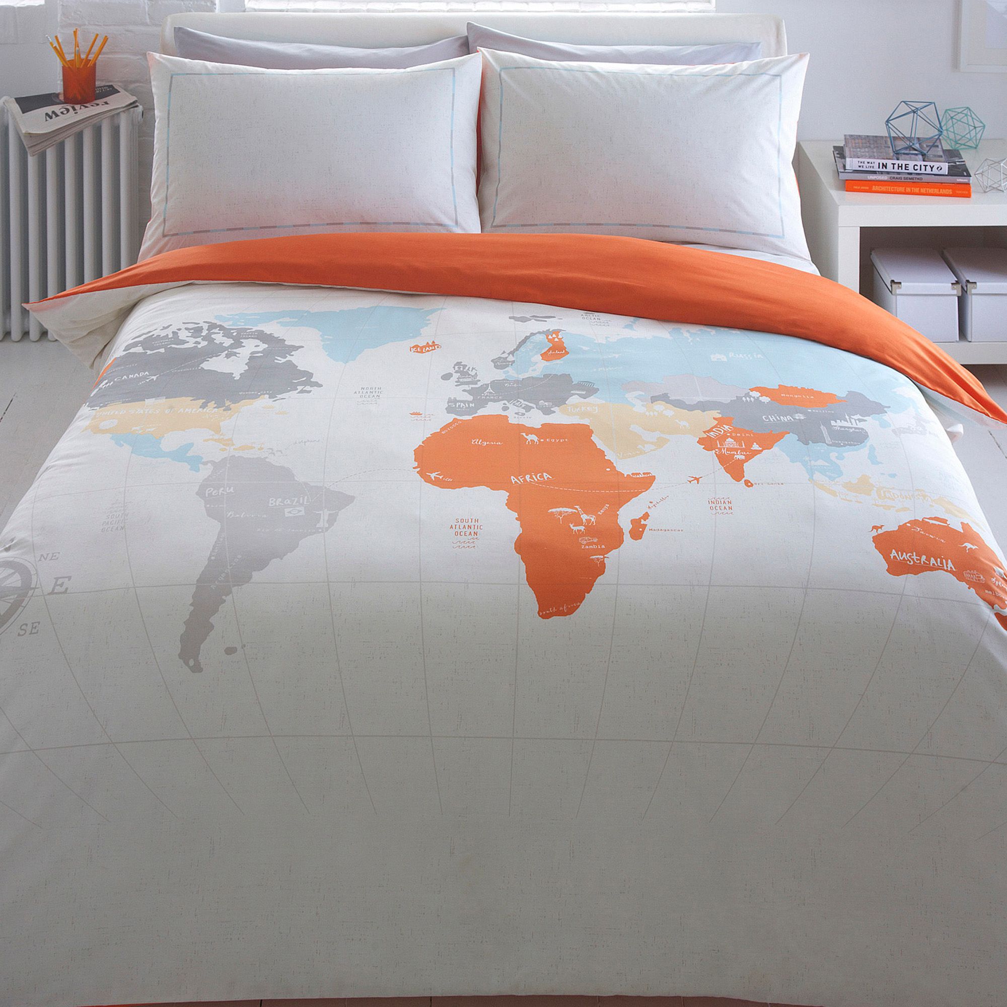 Ben De Lisi Home Light Grey World Map Print Bedding Set From Item Specifics