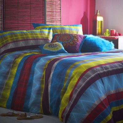 Multi coloured 'Tribal Striped' bed linen                                                                                       