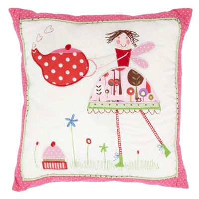Pink 'Tea Party' embroidered cushion                                                                                            