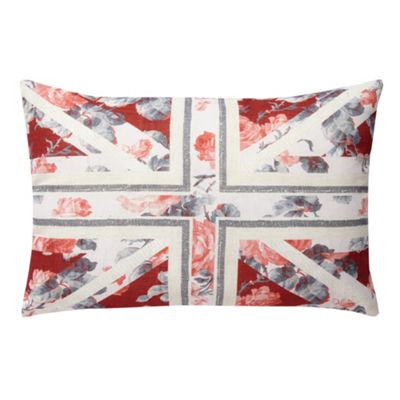 Pink floral print Union Jack cushion