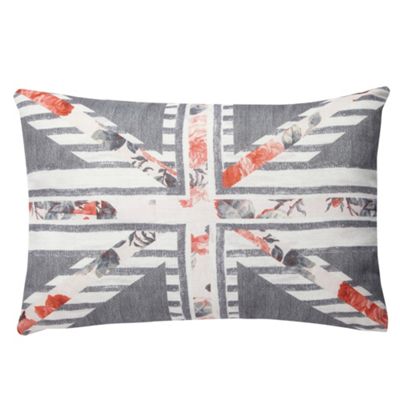 Grey floral print Union Jack cushion