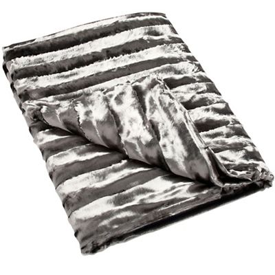 Grey textured stripe faux fur throw